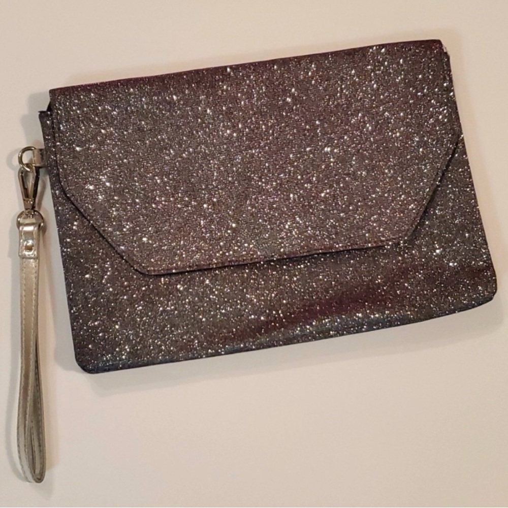 Clutch Large Pink Blue Gray Glitter Sparkle Hologram Wristlet